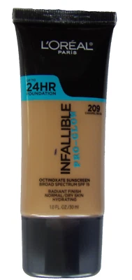 L'OREAL Infallible Pro-Glow Foundation 24 Hr  SPF 15 #209 Caramel Beige NEW - Image 1 of 2