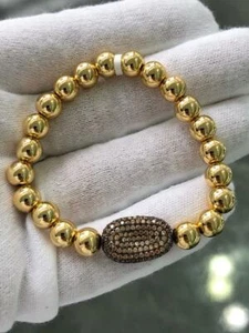 18k Yellow Gold Stainless Steel Champagne Crystal Stackable Bracelet Unique Gift - Picture 1 of 6
