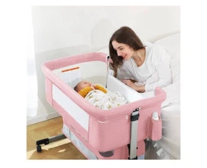 Baby Bassinet Bedside Sleeper, Baby Bed Side Crib with Storage Basket-Pink - Picture 1 of 8