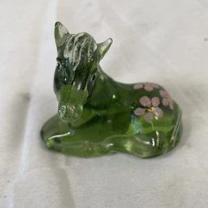 Fenton Glass Green Hd Ptd Horse Foal Pony Pink Flowers Figurine 5057 D3 - Picture 1 of 7