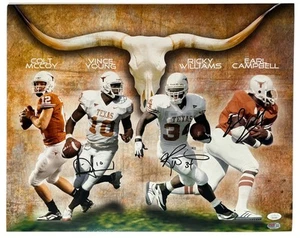 Earl Campbell, Ricky Williams, Vince Young Firmado Texas Longhorns 16x20 PIA JSA - Imagen 1 de 4