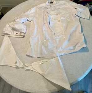 Mens Dickies Chef Uniform Shirt Button Up Hat Handkerchiefs White Size Medium - Picture 1 of 10