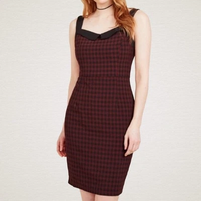 ModCloth Liza Luxe Hint Of Pinup Gingham Dress 3X PLUS Maroon Red Black 50s - Image 1 of 4