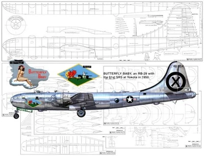 Model Airplane Plans (RC): B-29 Superfortress 1/12 Scale 140" Span   ((on CD)) - Image 1 of 4