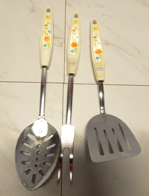 Set of 3 Vintage Foley/Corningware Chrome Plated Serving Utensil Plastic Handles - Image 1 of 2