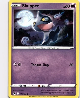 Shuppet Common SWSH11: Lost Origin 072/196 NM Pokemon - Image 1 of 2