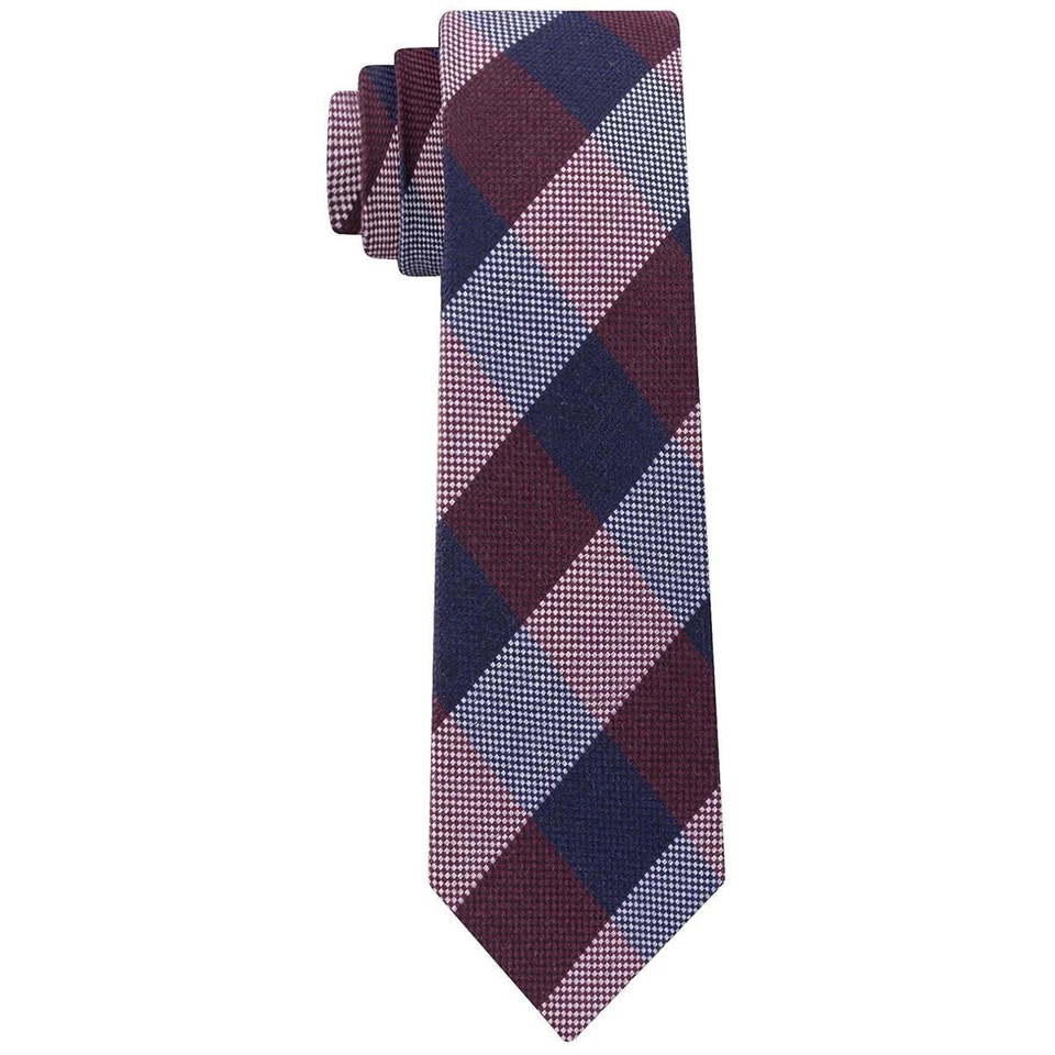 Tommy Hilfiger Men's Neck Tie Red Large Textured Check SKINNY Slim Wool 412