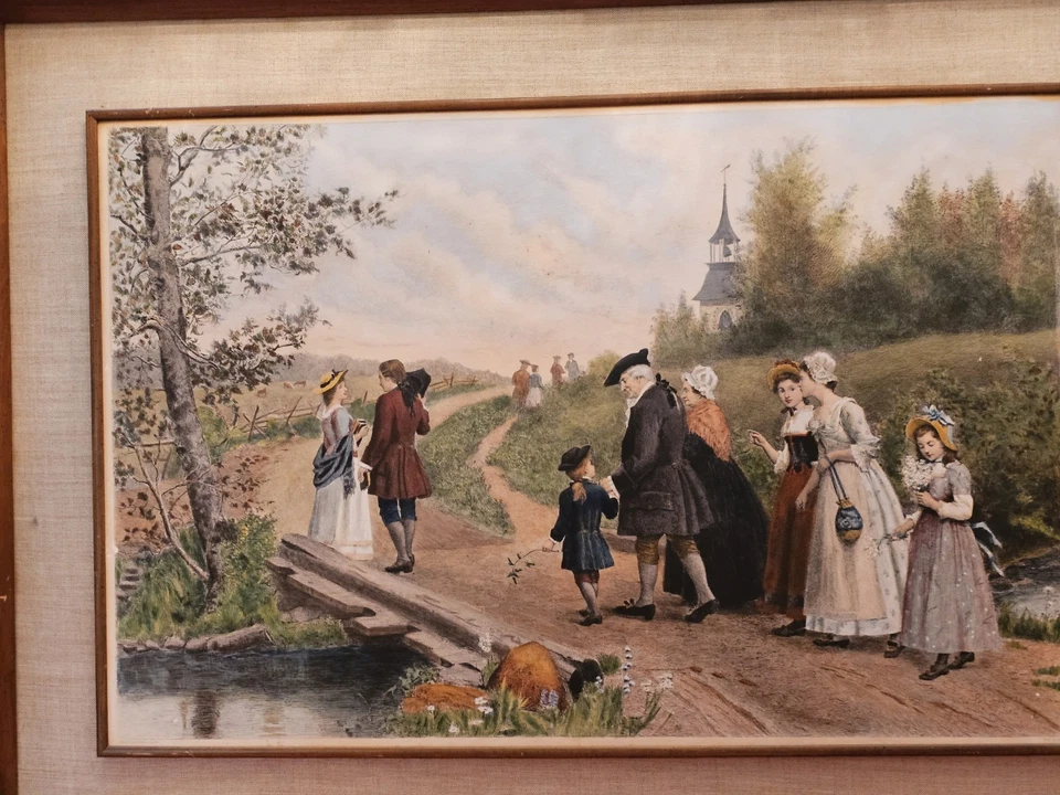 Vintage Sunday Morning In Sleepy Hollow Washington Irving Jennie Brownscombe... - Image 1 of 4