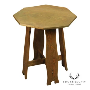 Antique Arts and Crafts Period Oak Octagonal Top Side Table - Picture 1 of 20