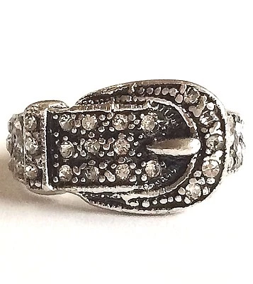 Anillo Hebilla Cinturón Talla 6 7 8 9 Plateado Banda Country Western Vaquera Cristal Foto 1 de 4