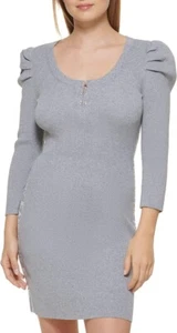 NWT! DKNY Jeans Women's Gray Casual Midi Bodycon 3/4 Puff Sleeves Dress Sz M - Picture 1 of 4
