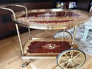 Wooden Bar Cart, Drinks Trolley, Dessert Serving Hollywood Regency Table - Picture 1 of 20