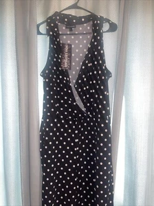 Nina Leonard one piece jumpsuit black-and-white polkadot extra large - Picture 1 of 4