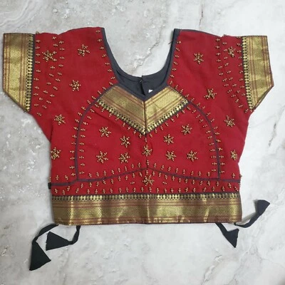 Indian Sari Saree Blouse Top Bollywood Red Black Gold Girls Youth Size 28" Bust - Image 1 of 4