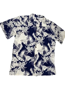 Palmwave Men's Aloha Hawaiian Hibiscus Navy Shirt Button Up Short Sleeve Size XL - Picture 1 of 8