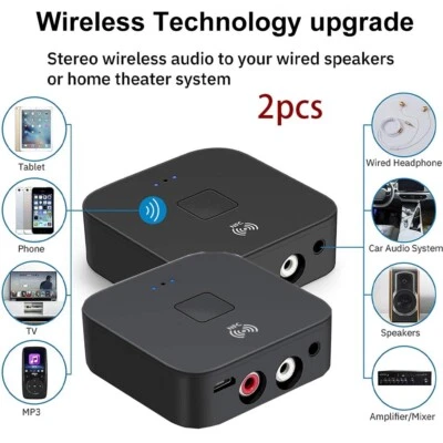 RACRDO 2Pcs NFC Bluetooth 5.0 Empfänger 3.5mm AUX Cinch Buchse Wireless Audio Adapter