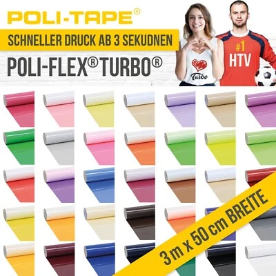 POLI-TAPE Poli Flex Turbo Flexfolie 3m x 50cm Flex Folie T-Shirts Premium Plotterfolie HTV