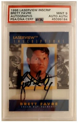 Tarjeta de autógrafo 1996 Laser View Brett Favre inscripciones clasificación PSA 9 tarjeta Foto 1 de 2