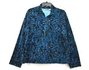 Kim Rogers Petite Womens Blue Paisley Print Full Zip Long Sleeve Jacket PXL - Picture 1 of 7