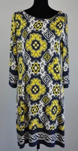 Jessica Howard Dress Womens 12 Long Sleeve Sheath Navy & Yellow Pattern - Career - Picture 1 of 8