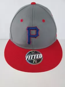 Pittsburgh Pirates Fitted Hat Cap Size 7 1/2 Gray Red NWT - Picture 1 of 7