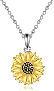 Sunflower Necklace for Women Wife 925 Sterling Silver Gold Flower Pendant Gifts - Picture 1 of 3