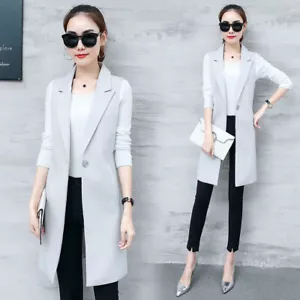 Women Sleeveless Lapel Coat Long Cardigan Jacket Suit Elegant Waistcoat Vest - Picture 1 of 11