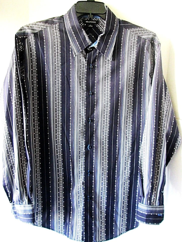BRANDINI MEN'S PRINTED STRIPED BUTTON DOWN DRESS SHIRT SIZE XLARGE 100% COTTON - Image 1 of 1