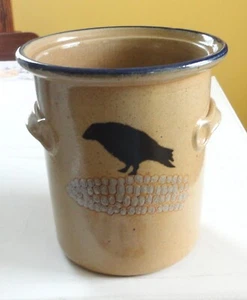 2 Vintage Monroe Salt Works Maine schwarze Krähe Maiskolben 8,5" Topf Kanister & Tasse Becher - Bild 1 von 17