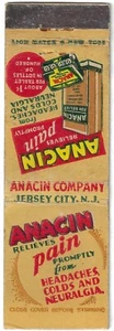 Anacin Relieves Pain Neuralgia Jersey City NJ FS Empty Matchbook Cover - Picture 1 of 3
