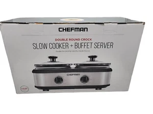 Chefman Double Slow Cooker & Buffet Server 2 x 1.25 Quart Removable Round Crocks - Picture 1 of 3