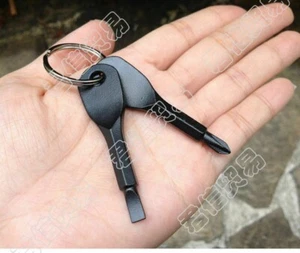 Flat Phillips Head Screwdriver Set Key Chain Multi-purpose Key Ring Pocket Black - Picture 1 of 12
