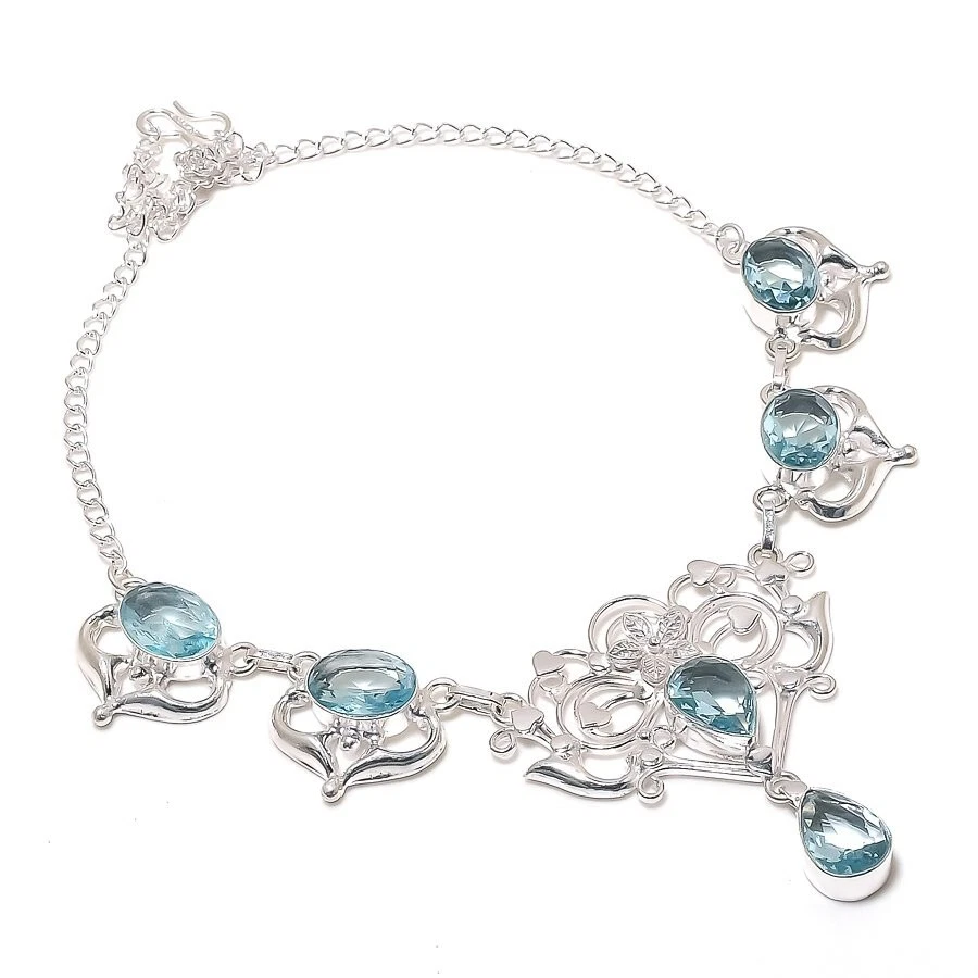 Collar Joyería Plata de Ley 925 Hecho a Mano Piedras Preciosas Aguamarina Aguamarina Talla 18" Foto 1 de 1