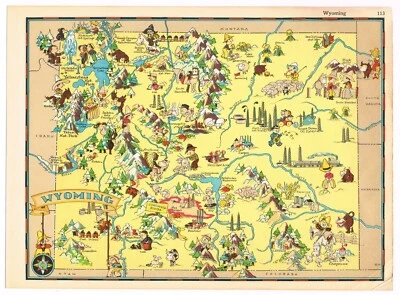 Geografía gay original Ruth Taylor vintage pictórica 1935 Wyoming Yellowstone #2 Foto 1 de 2