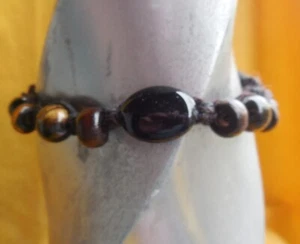 Onyx Adjustable Hemp Bracelet Anklet Jewelry Tigers Eye Semiprecious Stone Beads - Picture 1 of 7