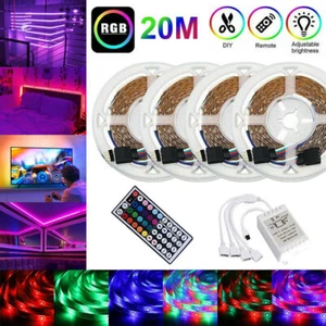 3528 RGB LED Strip Light 66FT Flexible SMD Remote Fairy Lights 20m+US Adapter. - Picture 1 of 14
