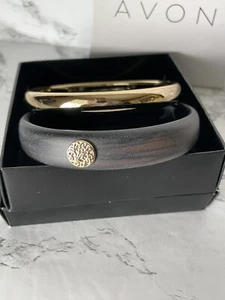 AVON 2015 LAVISH WOODS Brown Two Piece BANGLE SET Bracelet Round Circle Accent - Picture 1 of 12