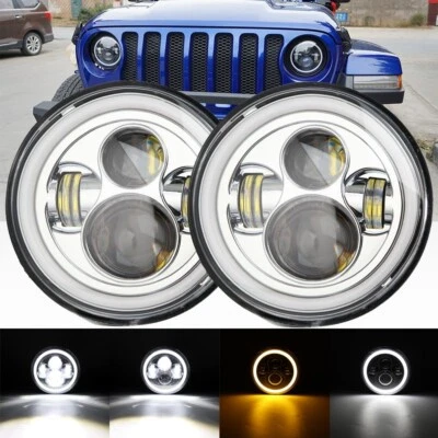 7"inch Chrome LED Headlight Projector Angel Eye  Ring For Jeep Wrangler JK - Image 1 of 4