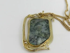 Vintage Sterling Silver 925 Roman Glass Signed Modernist Pendant GOLD WASH. - Picture 1 of 5
