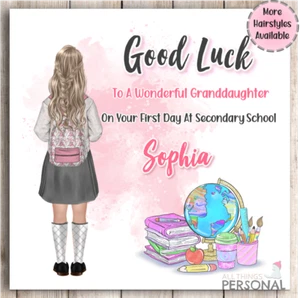 Personalised First Day At Secondary School Good Luck Card Granddaughter Daughter - Picture 1 of 10