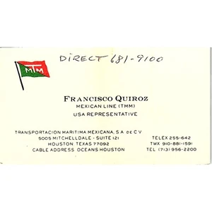 Francisco Quiroz Mexican Line Houston Vintage Business Card SC9-B2 - Picture 1 of 2
