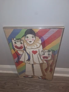 Vintage clown needlepoint 24" x 15” Framed - Picture 1 of 2