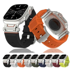 Rubber Band Metal Connector for Apple Watch 42/44/45/46/49mm Silicone Strap - Picture 1 of 20