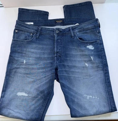 Pantalones de mezclilla Jack & Jones para hombre 36 X34 desgastados Glenn rectos elásticos ajustados poco ligeros Foto 1 de 4