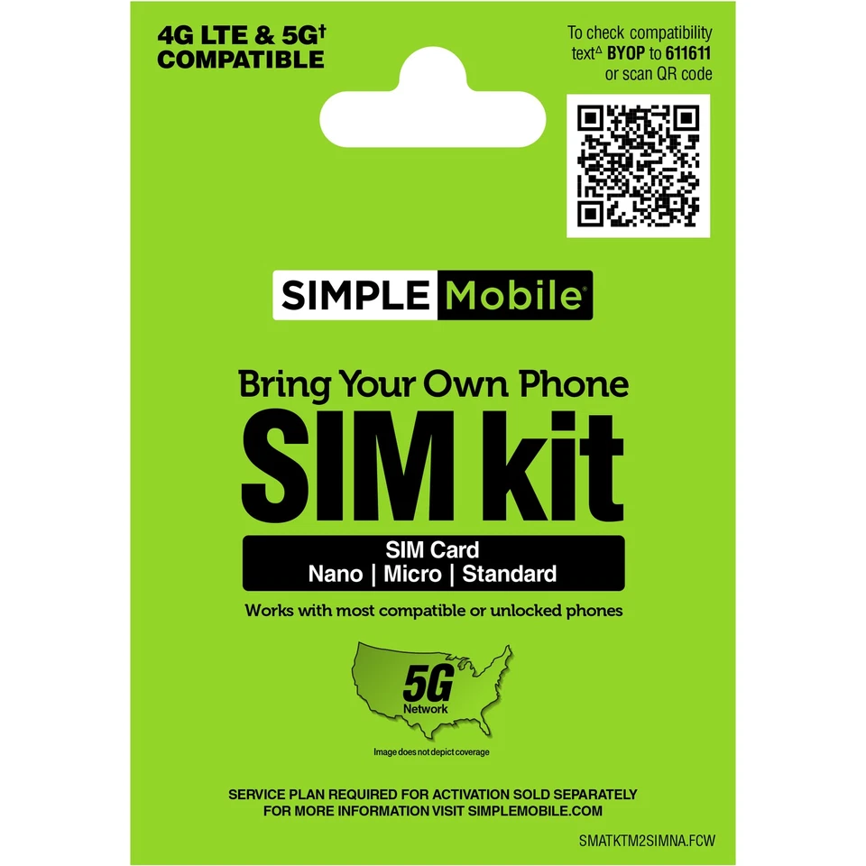 Simple Mobile Bring Your Own Phone Prepaid SIM Kit | 3-in-1 CDMA Sim Card - Image 1 of 1