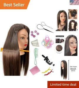 Haar Schaufensterpuppe Kopf 28" Echthaar Trainingskopf für Kosmetik mit 9 Werkzeugen - Bild 1 von 7
