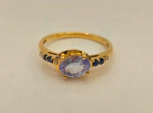 Anello in oro 9 kt con accento di ametista, zaffiro e diamanti | taglia UK M | 1,63 g - Foto 1 di 9