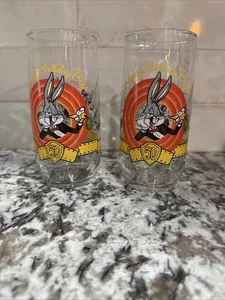Vintage 1990 Bugs bunny looney Toons Warner Bros , 50tg Anniversary Glasses Set - Picture 1 of 6