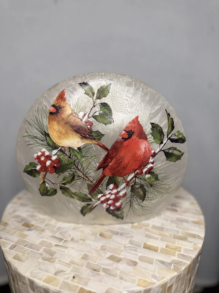 Winter Cardinals Frosted Glass Globe Accent Light / Holiday Decoration - Image 1 of 4