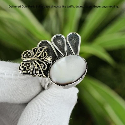 Halloween Sale Natural Mother Of Pearl 925 Silver Stackable Butterfly Wife Ring - Image 1 of 4